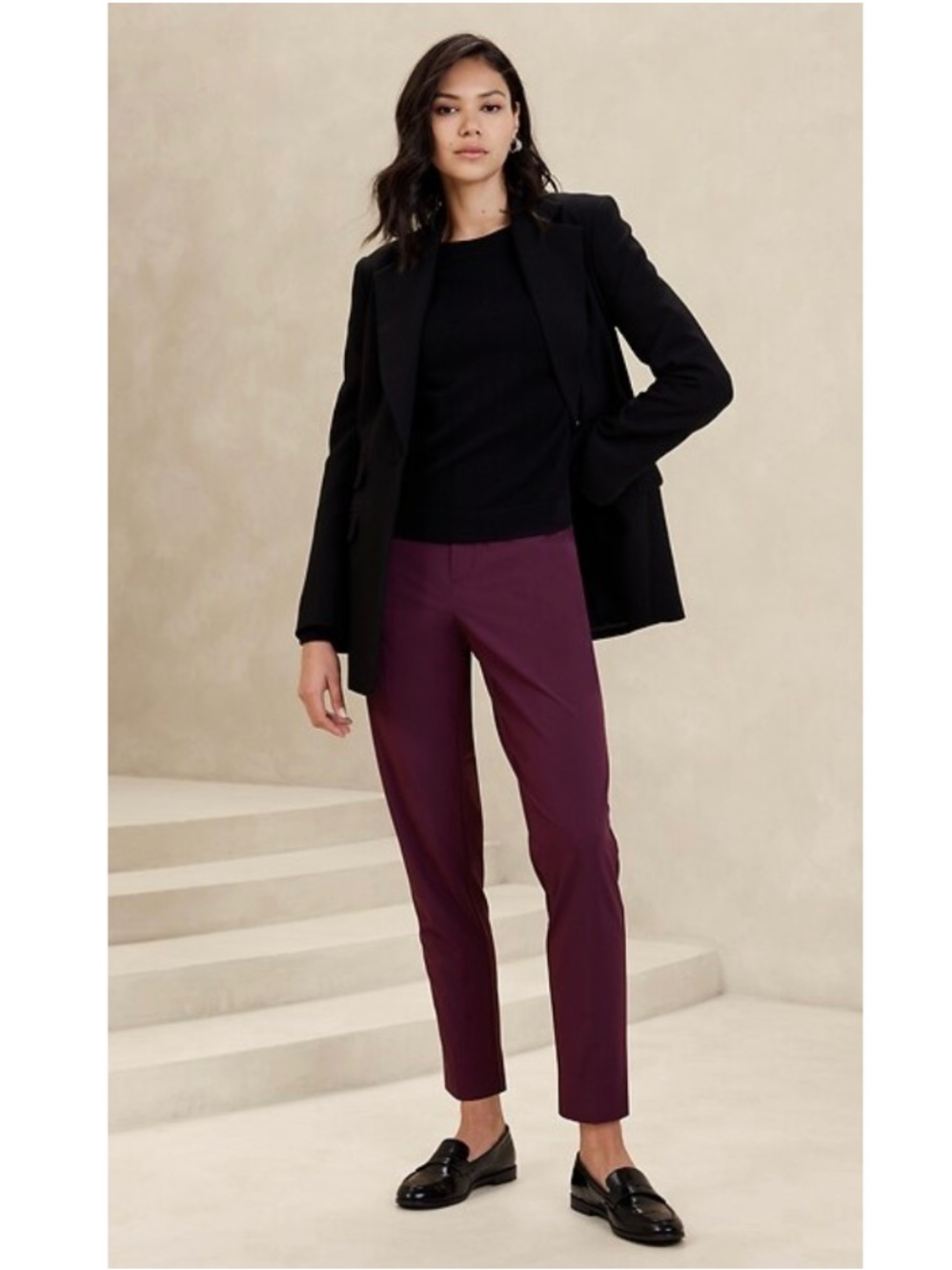 Banana Republic Airstretch Tapered Pant High Rise Elastic Waist Purple Large